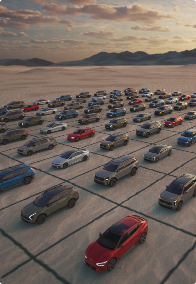 a large grid of Kia cars