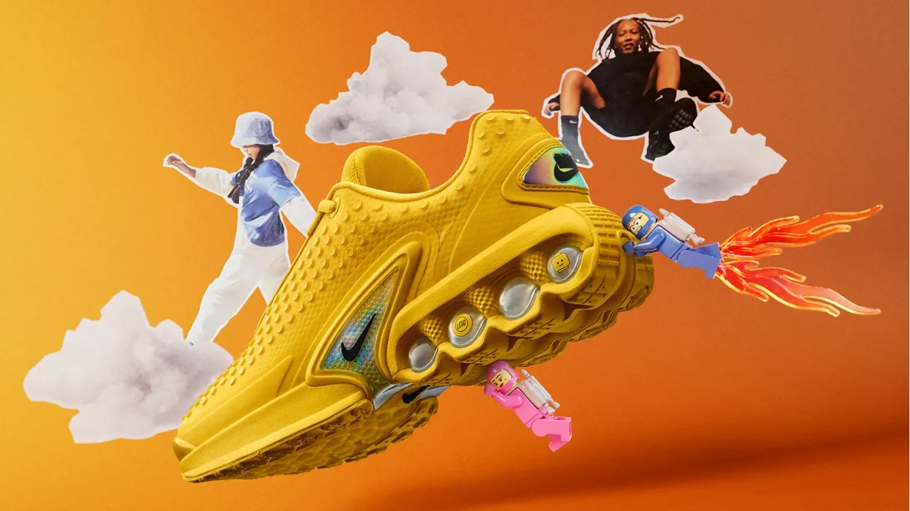 a Nike shoe surrounded by cutouts and legos